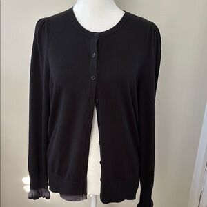 Talbots Black Button-Front Puff Shoulder Cardigan